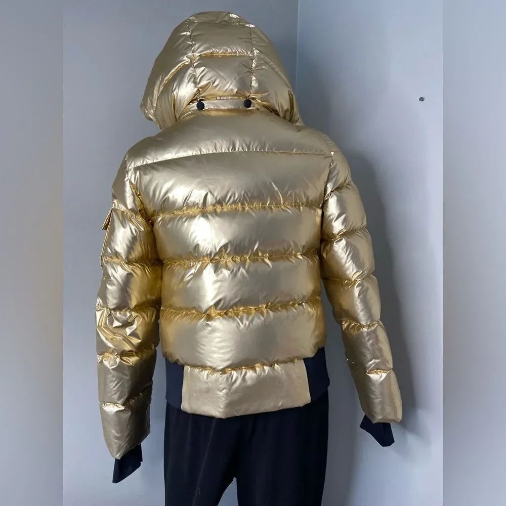 🛍️SAM New York Womans Bungalow Down Puffer Jacket Coat Size M Gold Hooded - Picture 5 of 16